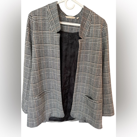 Soft Surroundings Women's Oversized Open Blazer Houndstooth Plaid‎ Jacket Small - Picture 1 of 7